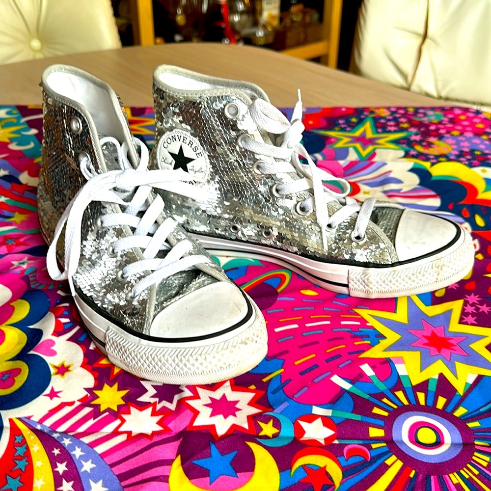 Silver sequin converse